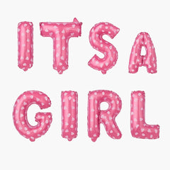 Set baloane folie IT S A GIRL roz 40 cm, 8 litere, decor botez si gender reveal