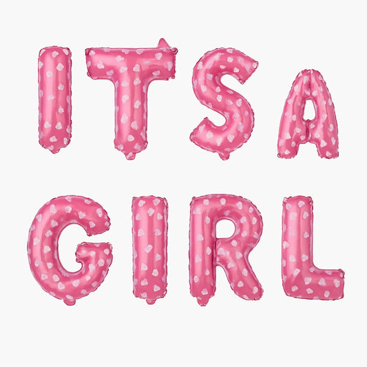 Set baloane folie IT S A GIRL roz 40 cm, 8 litere, decor botez si gender reveal