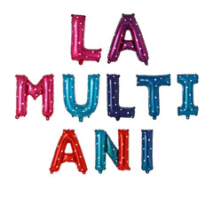 Set baloane folie LA MULTI ANI 40cm, 10 litere , model colorat cu stelute