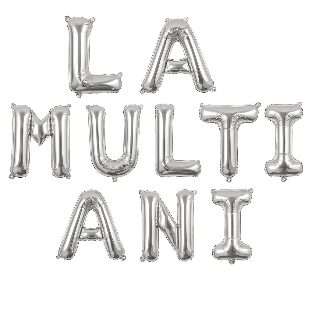 Set baloane folie LA MULTI ANI, argintiu, 40 cm, 10 litere, decor aniversar