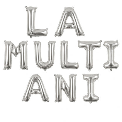 Set baloane folie LA MULTI ANI, argintiu, 40 cm, 10 litere, decor aniversar