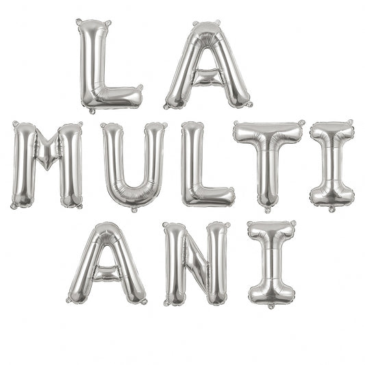 Set baloane folie LA MULTI ANI, argintiu, 40 cm, 10 litere, decor aniversar