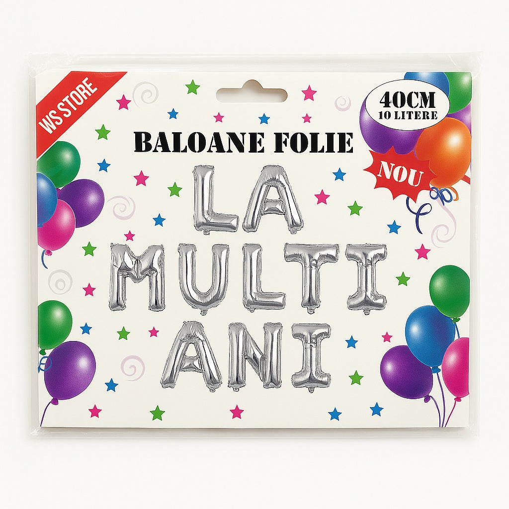 Set baloane folie LA MULTI ANI, argintiu, 40 cm, 10 litere, decor aniversar