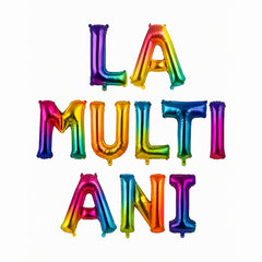 Set baloane folie LA MULTI ANI curcubeu 40cm, 10 litere , model festiv