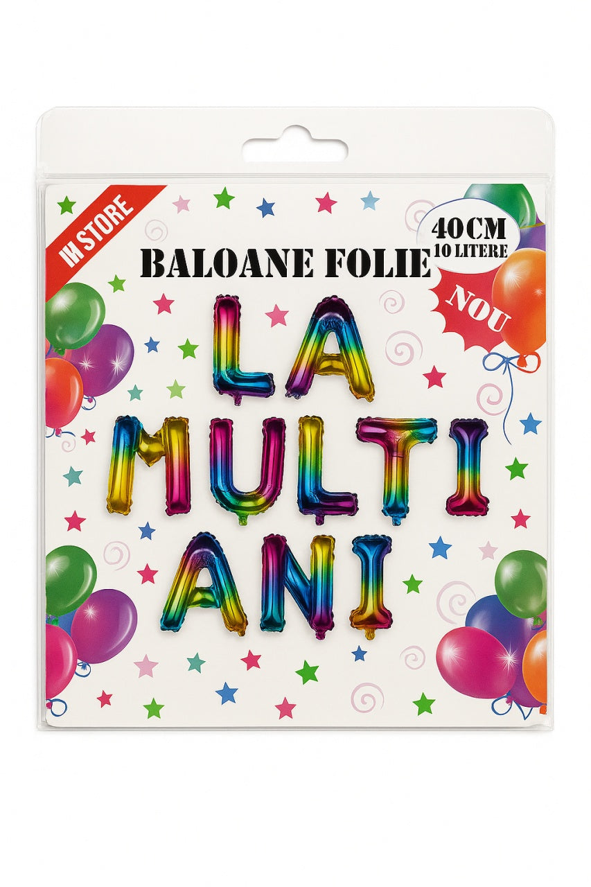 Set baloane folie LA MULTI ANI curcubeu 40cm, 10 litere , model festiv