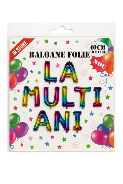 Set baloane folie LA MULTI ANI curcubeu 40cm, 10 litere , model festiv