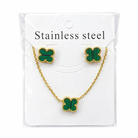 Set bijuterii Roxé auriu cu trifoi verde, colier si cercei eleganti