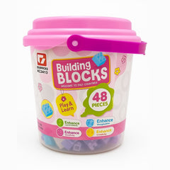 Set Blocuri de Construit Building Blocks , 48 Piese , Galetusa din Plastic, 18x17cm