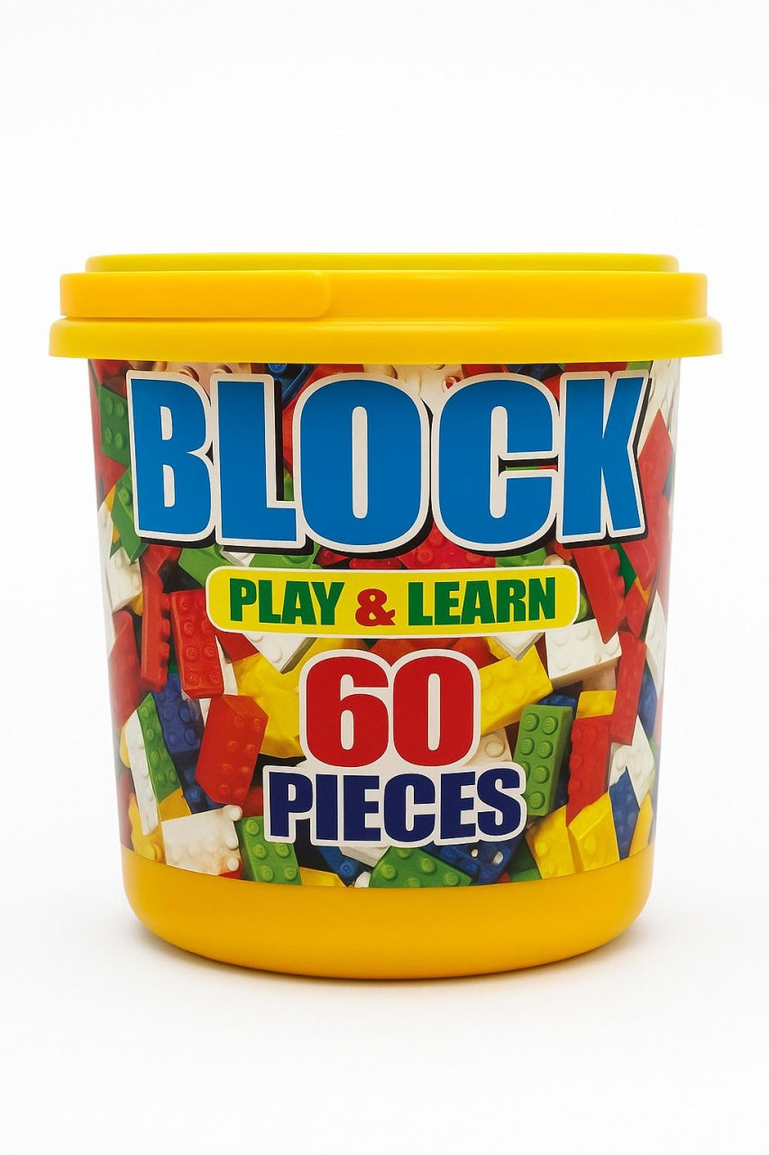 Set Blocuri de Construit Play Learn , 60 Piese , Galetusa din Plastic, 13x13cm