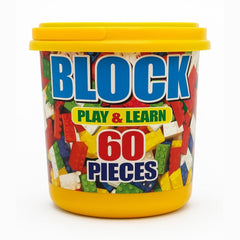 Set Blocuri de Construit Play Learn , 60 Piese , Galetusa din Plastic, 13x13cm