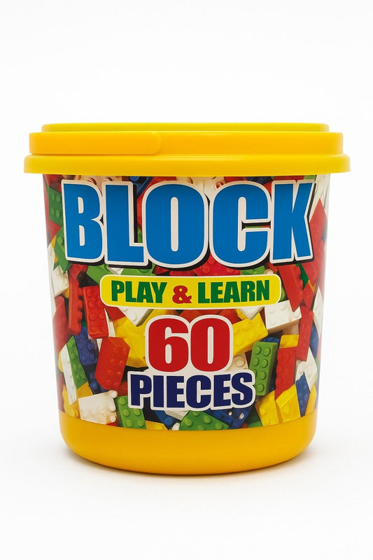 Set Blocuri de Construit Play Learn , 60 Piese , Galetusa din Plastic, 13x13cm