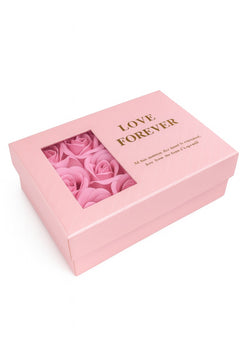 Set Cadou Love Forever cu Trandafiri din Sapun in Cutie Roz Premium + Punga Cadou