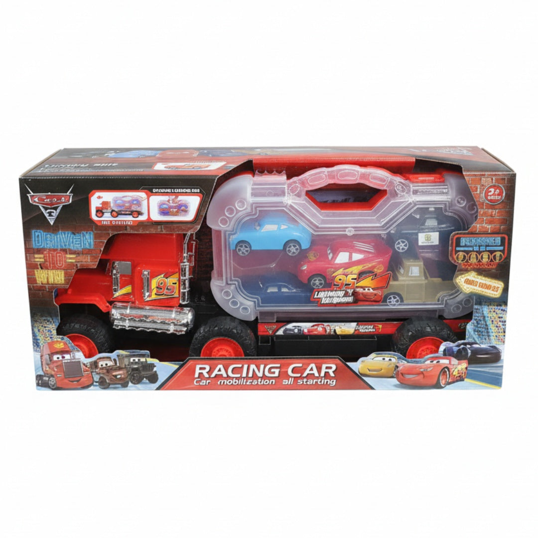 Set Camion Rulotă cu Mașini de Curse Din Plastic, Funcționalitate Interactivă