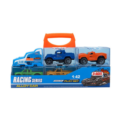 Set Camion Transportor cu Masinute , Racing Series Alloy Car, 1:42, 26x13 cm