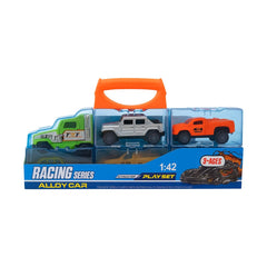 Set Camion Transportor cu Masinute , Racing Series Alloy Car, 1:42, pentru copii 3+