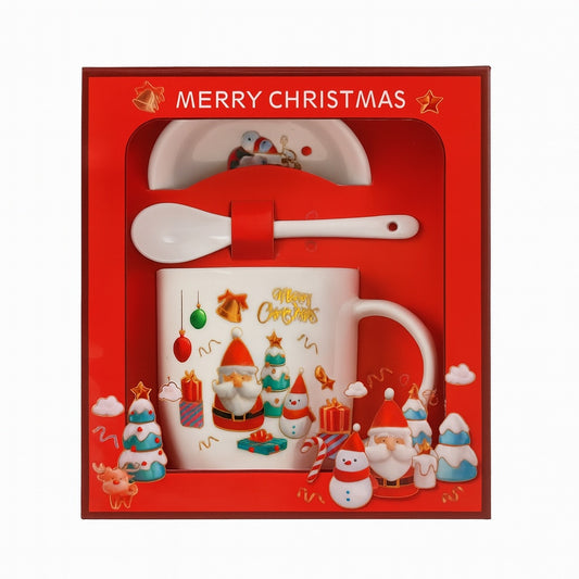 Set Cana Craciun cu Lingurita si Farfurioara , Merry Christmas Gift Box