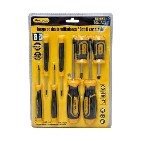 Set complet de surubelnite Bossram 8 piese cu maner ergonomic, calitate industriala pentru uz profesional si casnic,