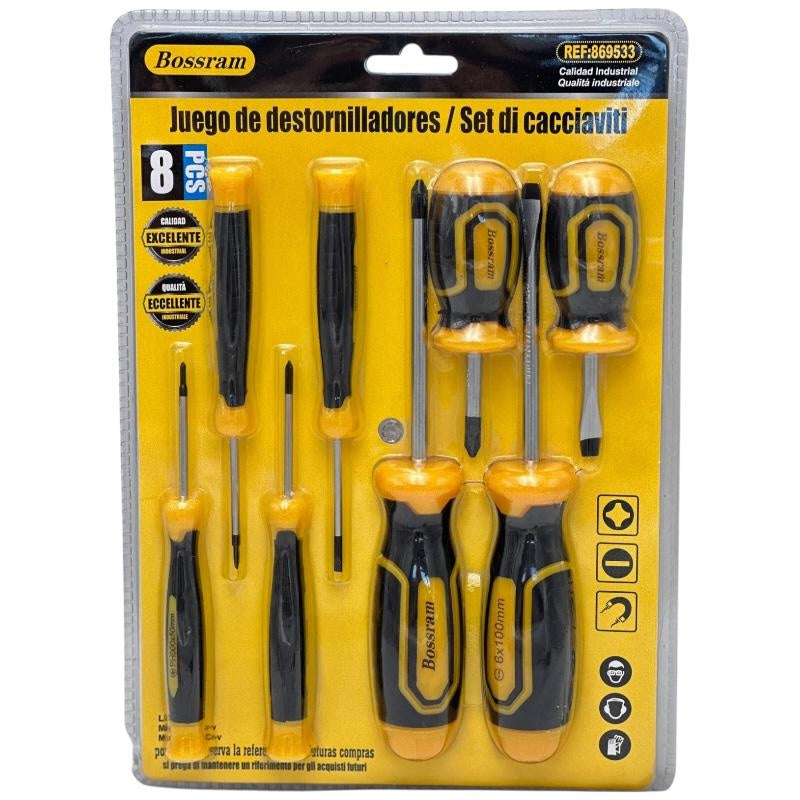 Set complet de surubelnite Bossram 8 piese cu maner ergonomic, calitate industriala pentru uz profesional si casnic,
