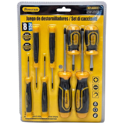 Set complet de surubelnite Bossram 8 piese cu maner ergonomic, calitate industriala pentru uz profesional si casnic,