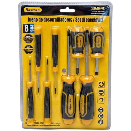 Set complet de surubelnite Bossram 8 piese cu maner ergonomic, calitate industriala pentru uz profesional si casnic,