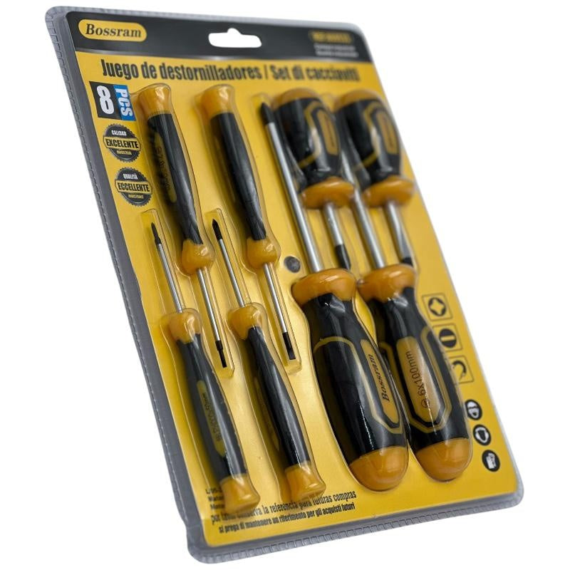 Set complet de surubelnite Bossram 8 piese cu maner ergonomic, calitate industriala pentru uz profesional si casnic,