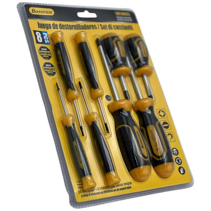 Set complet de surubelnite Bossram 8 piese cu maner ergonomic, calitate industriala pentru uz profesional si casnic,