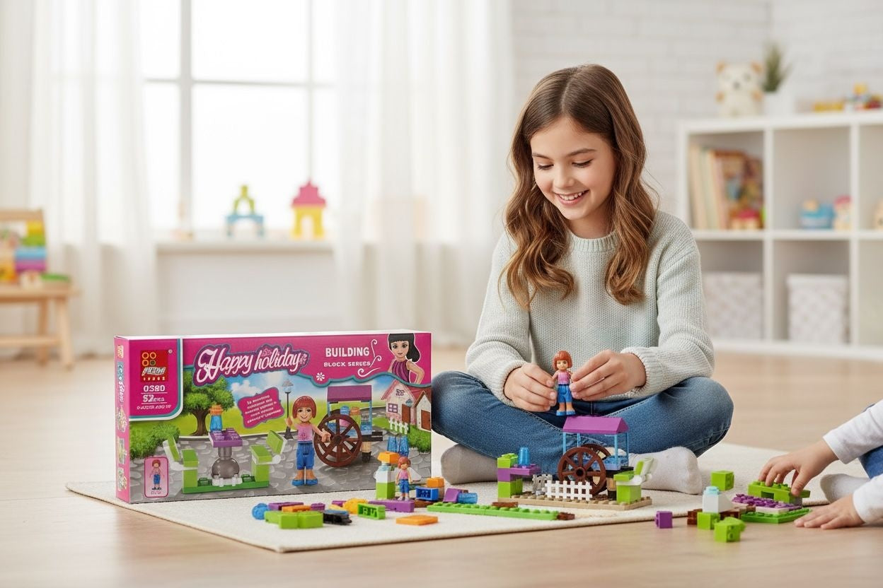 Set Constructie Happy Holiday pentru Fetite, 52 Piese, 19x9.5cm