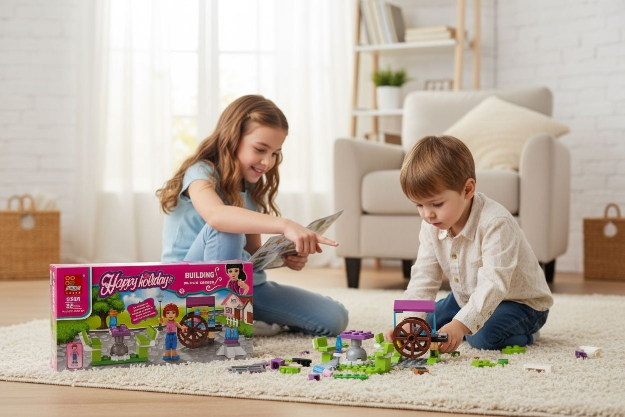 Set Constructie Happy Holiday pentru Fetite, 52 Piese, 19x9.5cm