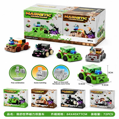 Set constructie magnetic cu masinuta tip cuburi, jucarie creativa cu piese magnetice