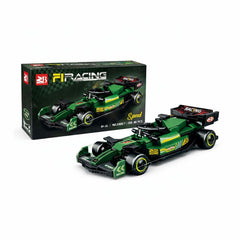 Set constructie masina de curse verde, 206 piese din plastic, 26cm