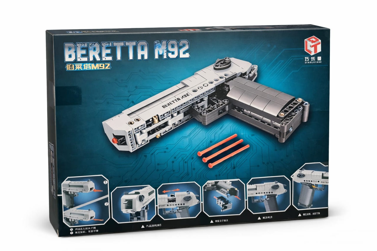 Set constructie tip pistol M92 cu proiectile din spuma si accesorii