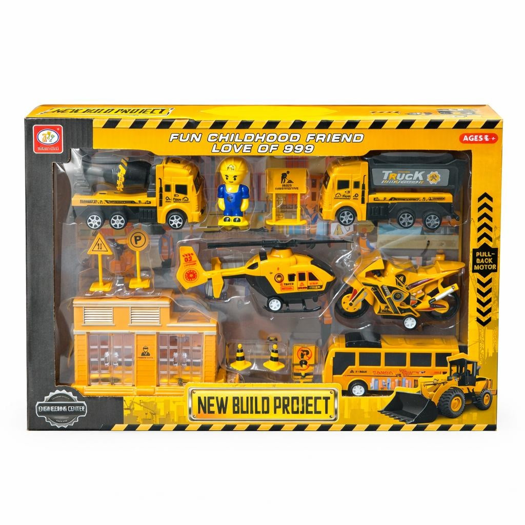 Set constructii pentru copii cu vehicule santier, figurine si accesorii, 42 cm