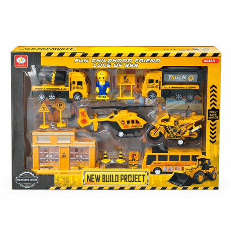 Set constructii pentru copii cu vehicule santier, figurine si accesorii, 42 cm