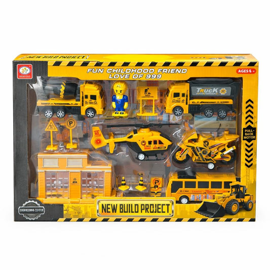 Set constructii pentru copii cu vehicule santier, figurine si accesorii, 42 cm
