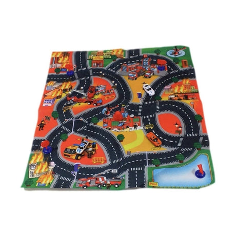 Set covoras joaca oras cu masini si indicatoare, pliabil, tub depozitare 52x8 cm