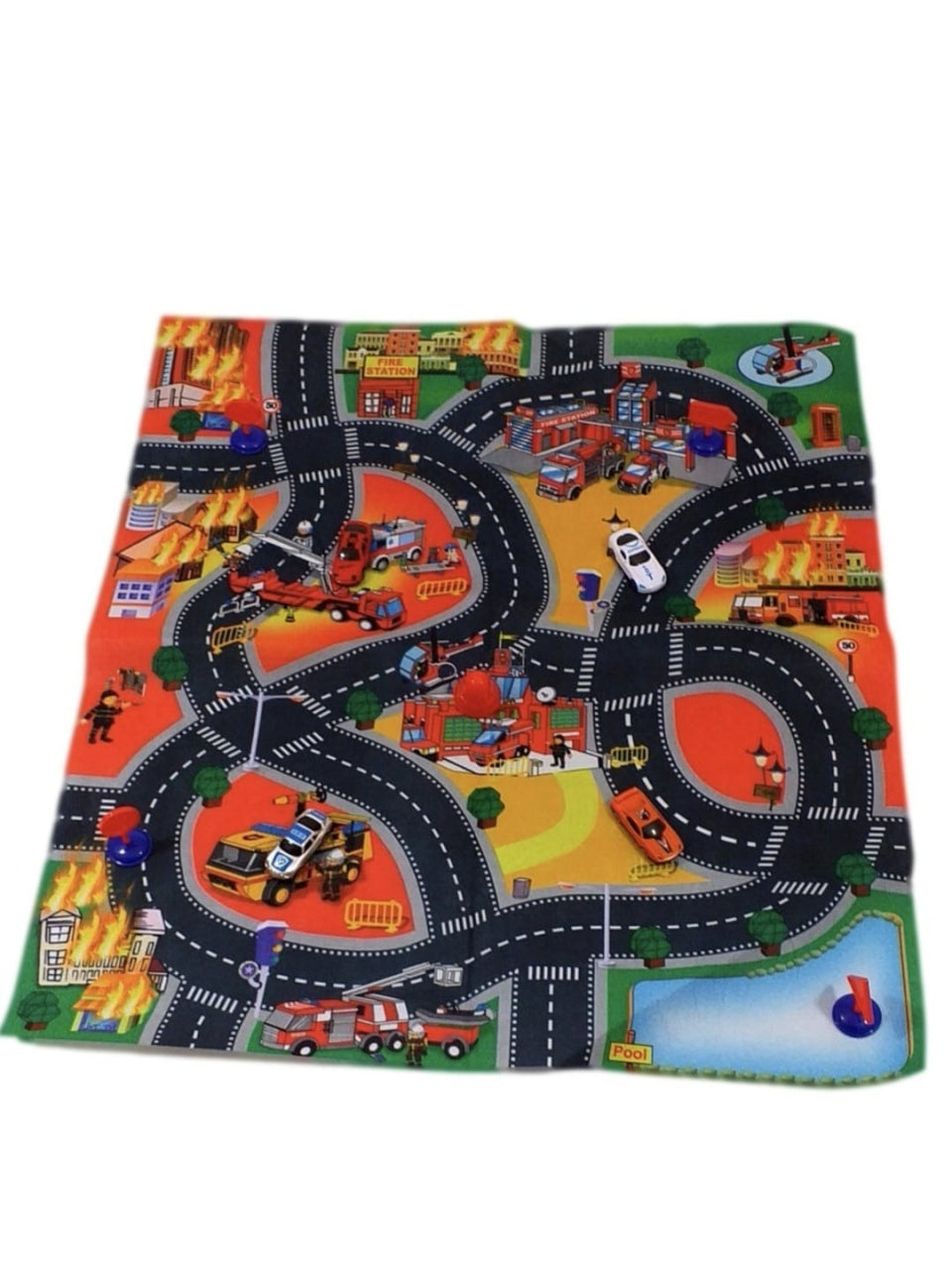 Set covoras joaca oras cu masini si indicatoare, pliabil, tub depozitare 52x8 cm