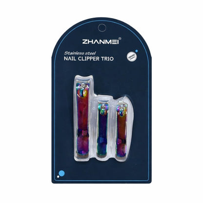 Set cu 3 Unghiere Profesionale ZHANMEI Nail Clipper Trio, Efect Rainbow, Otel Inoxidabil
