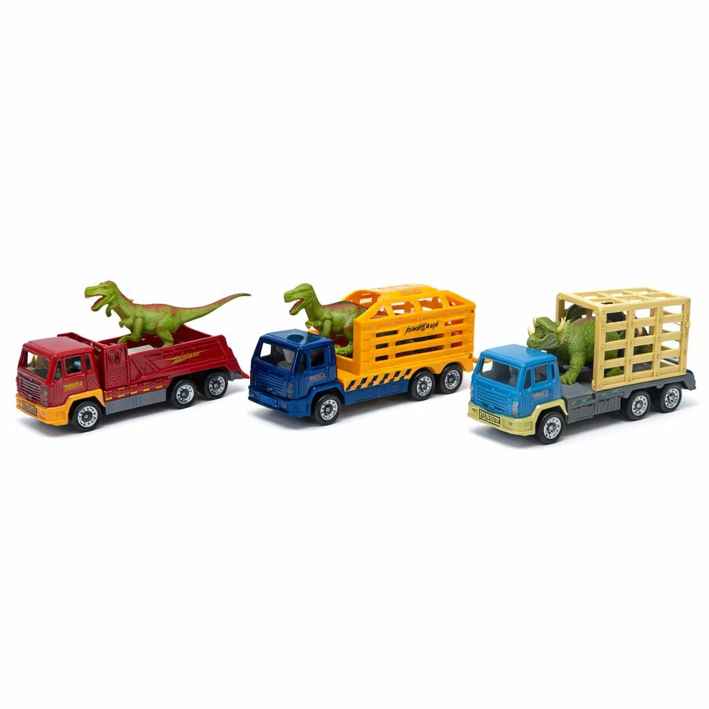 Set cu 4 masinute die cast metal cu dinozauri, 13.5 cm