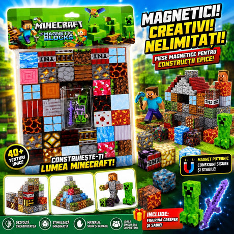 Set Cuburi Magnetice 3D, 48 Piese Magnetice cu Figurină și Accesoriu Incluse
