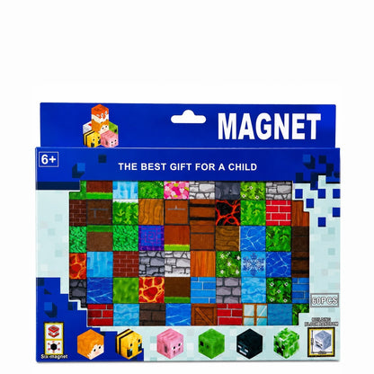 Set Cuburi Magnetice 60 Piese, Joc de Construcție Magnetic cu Blocuri Pixelate, Dezvoltă Creativitatea