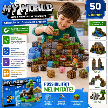 Set Cuburi Magnetice de Construcție 3D, 50 Piese, Joc Educativ pentru Copii 3+, Magneți Puternici