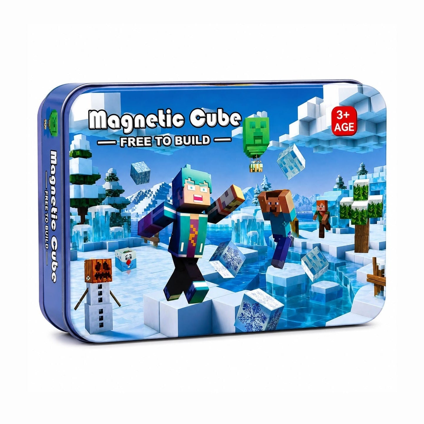 Set Cuburi Magnetice de Construcție, 60 Piese cu Figurine și Cutie Metalică de Depozitare
