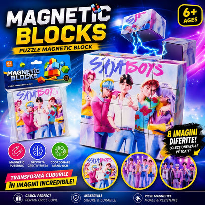 Set Cuburi Magnetice Puzzle 3D, 8 Cuburi Magnetice cu 8 Imagini Diferite, Joc Educativ pentru Copii