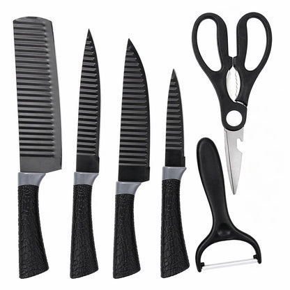 Set cutite bucatarie 6 piese cu foarfeca si curatator, 28x9 cm