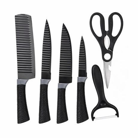 Set cutite bucatarie 6 piese cu foarfeca si curatator, 28x9 cm