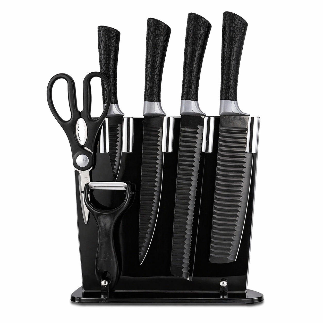 Set cutite bucatarie 6 piese cu foarfeca si curatator, 28x9 cm