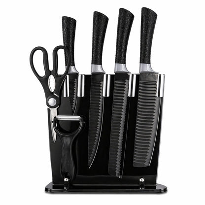 Set cutite bucatarie 6 piese cu foarfeca si curatator, 28x9 cm