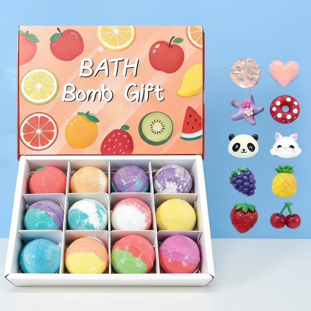 Set de 12 Bile Efervescente de Baie pentru Copii – Bombe de Baie Colorate, Cadou Distractiv