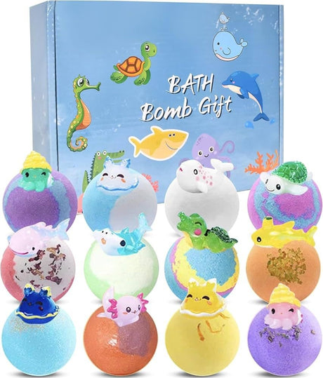 Set de 12 Bile Efervescente de Baie pentru Copii cu Figurine Surpriză – Bombe de Baie Colorate, Cadou Ideal