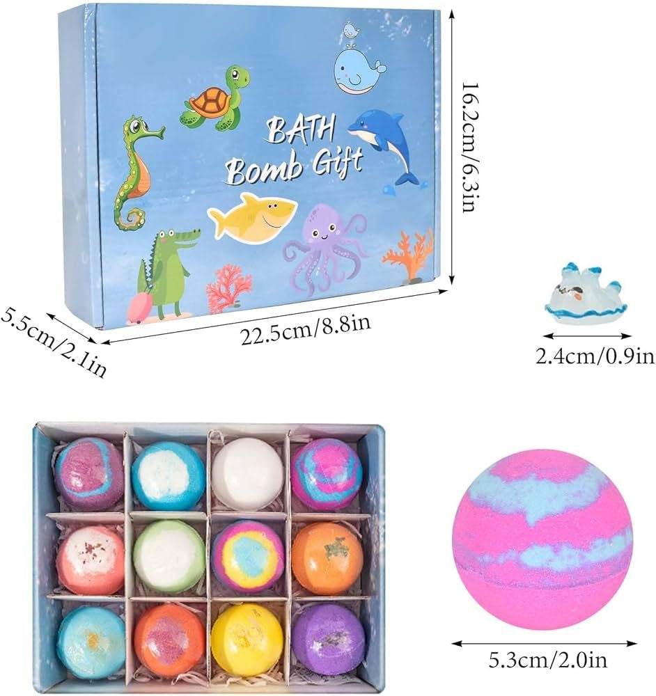 Set de 12 Bile Efervescente de Baie pentru Copii cu Figurine Surpriză – Bombe de Baie Colorate, Cadou Ideal